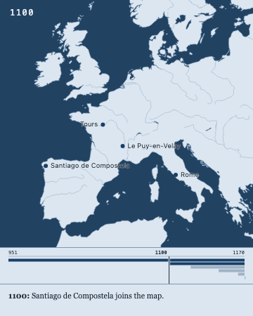 Blue portrait map for 1100, adding Santiago de Compostela